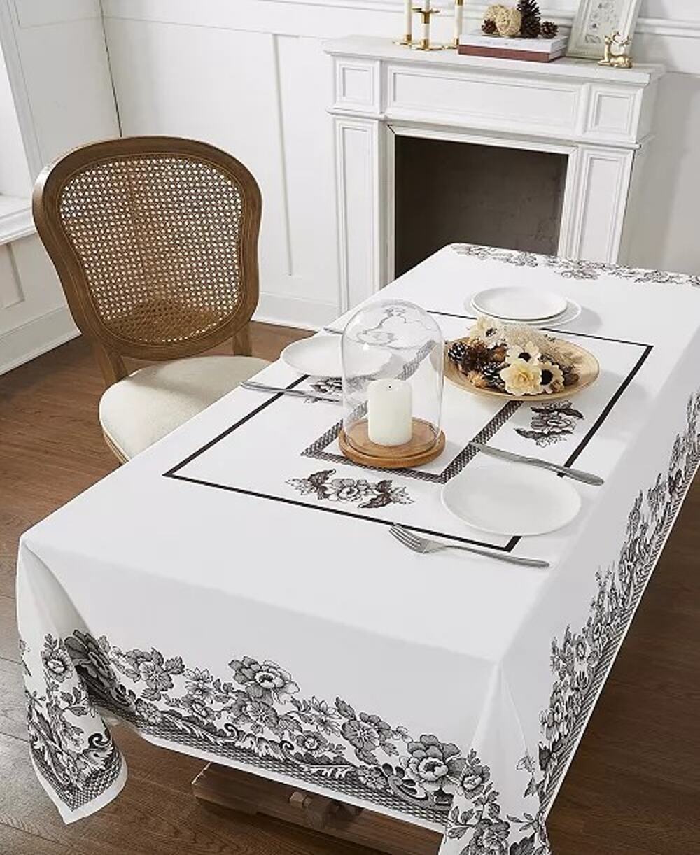Spode Woodland Floral Tablecloth Brown/Ivory 120"X 60" Rectangle